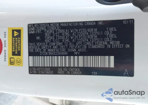 2012 Lexus Rx 350 z USA, uszkodzony, nr VIN 2T2ZK1BA3CC069686